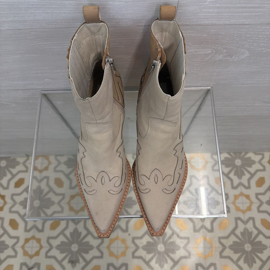 Dolce Vita Cream/ Brown Ramson Western Ankle Boots 8.5