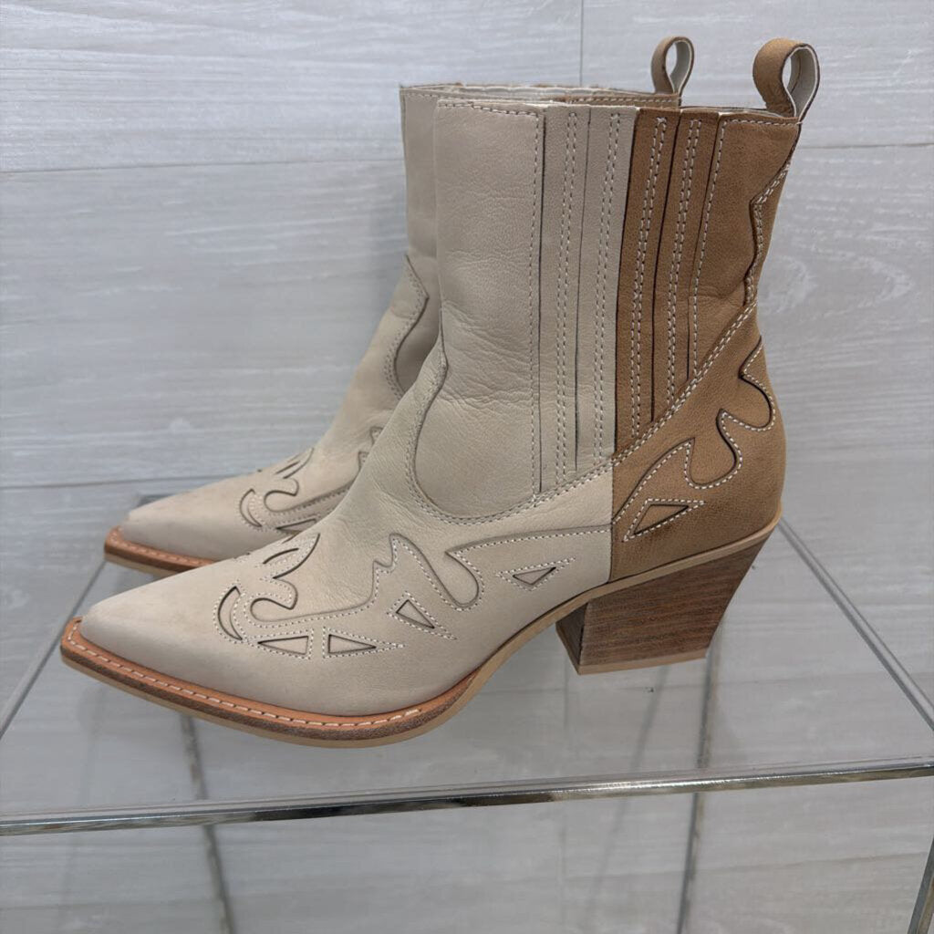 Dolce Vita Cream/ Brown Ramson Western Ankle Boots 8.5