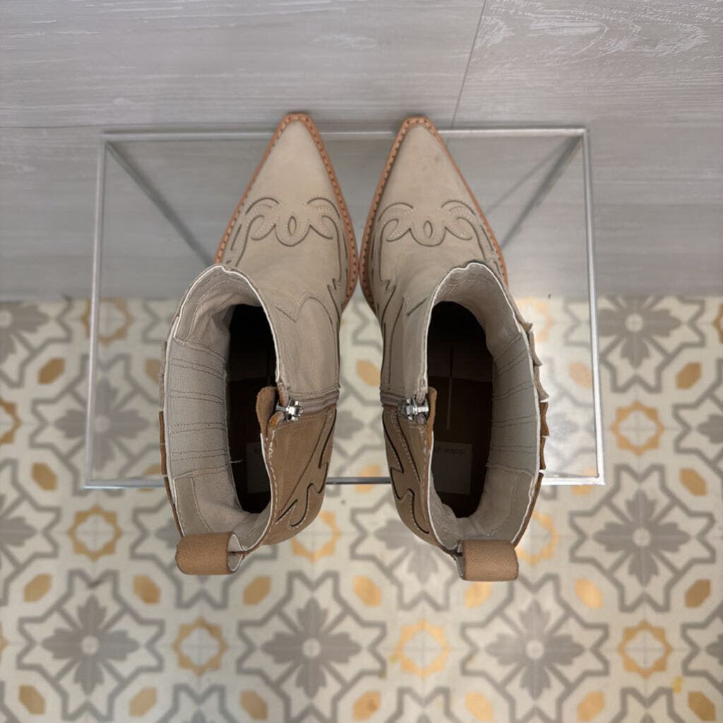 Dolce Vita Cream/ Brown Ramson Western Ankle Boots 8.5