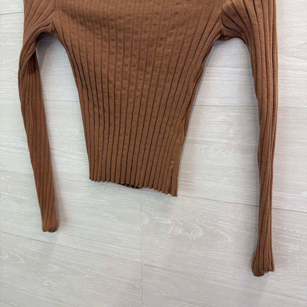Free People Brown Ribbed Long Sleeve Button Front Top Small