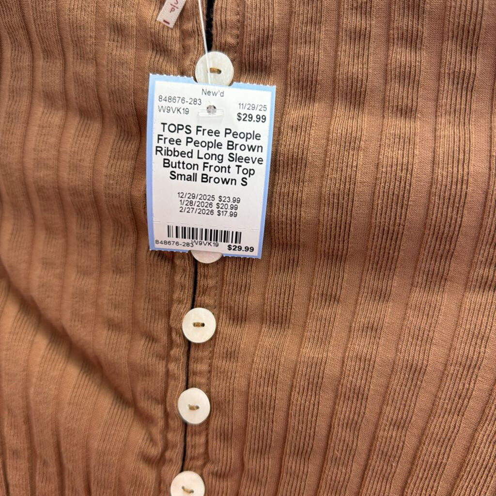 Free People Brown Ribbed Long Sleeve Button Front Top Small