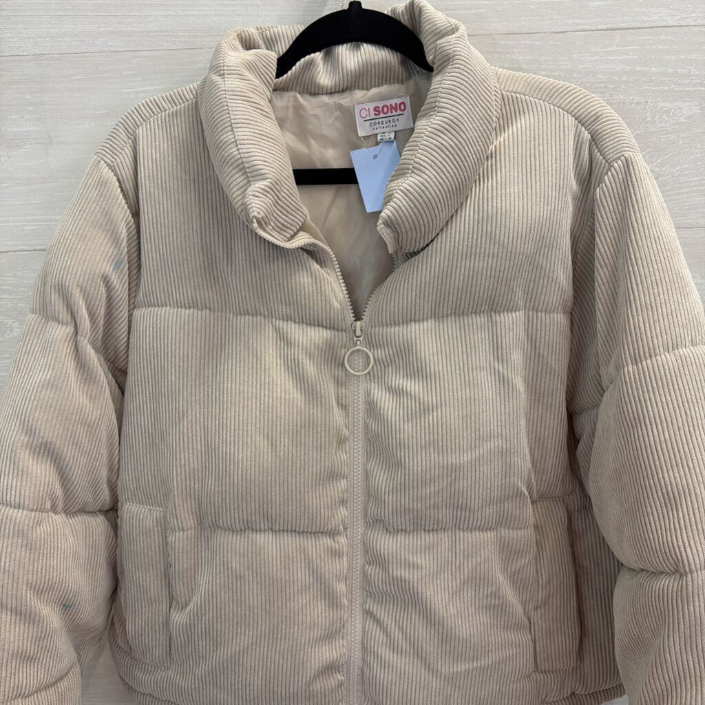 Ci Sono Beige Soft Corduroy Cropped Puffer Jacket Large