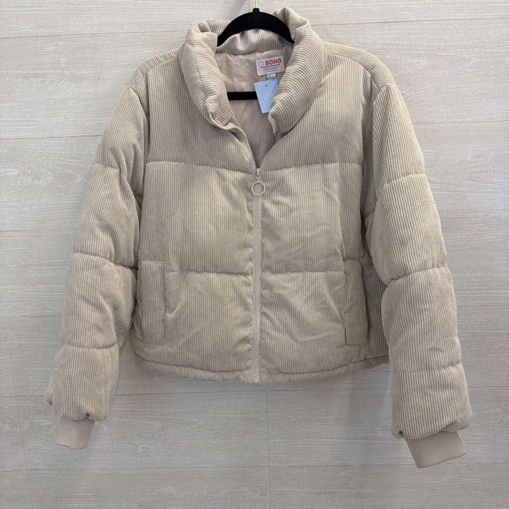 Ci Sono Beige Soft Corduroy Cropped Puffer Jacket Large