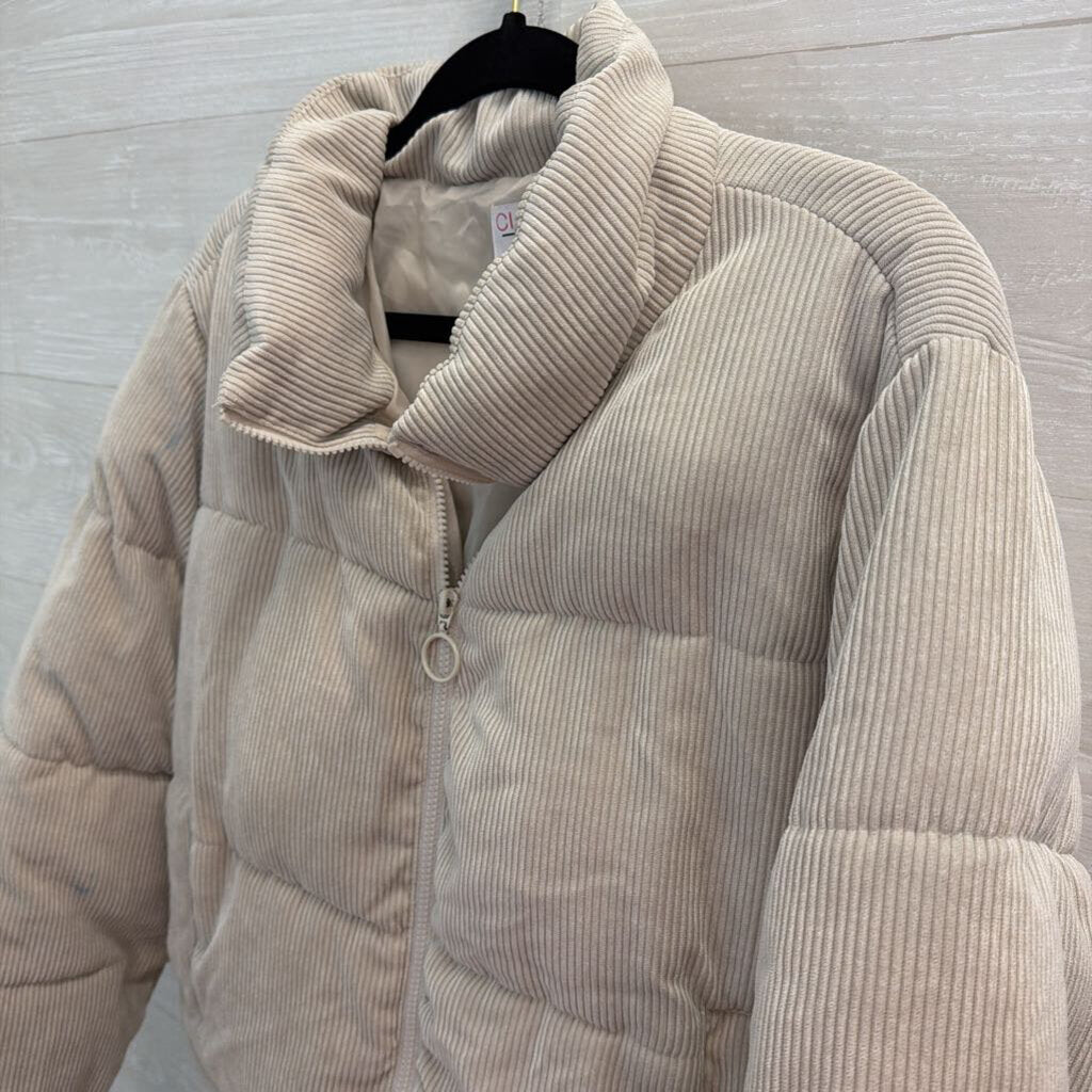 Ci Sono Beige Soft Corduroy Cropped Puffer Jacket Large