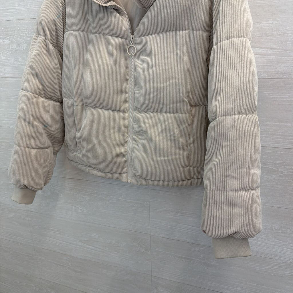 Ci Sono Beige Soft Corduroy Cropped Puffer Jacket Large