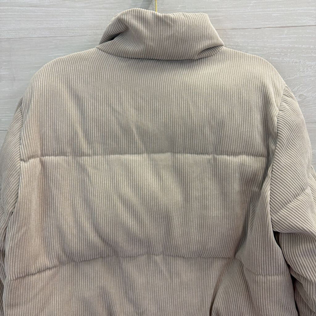 Ci Sono Beige Soft Corduroy Cropped Puffer Jacket Large
