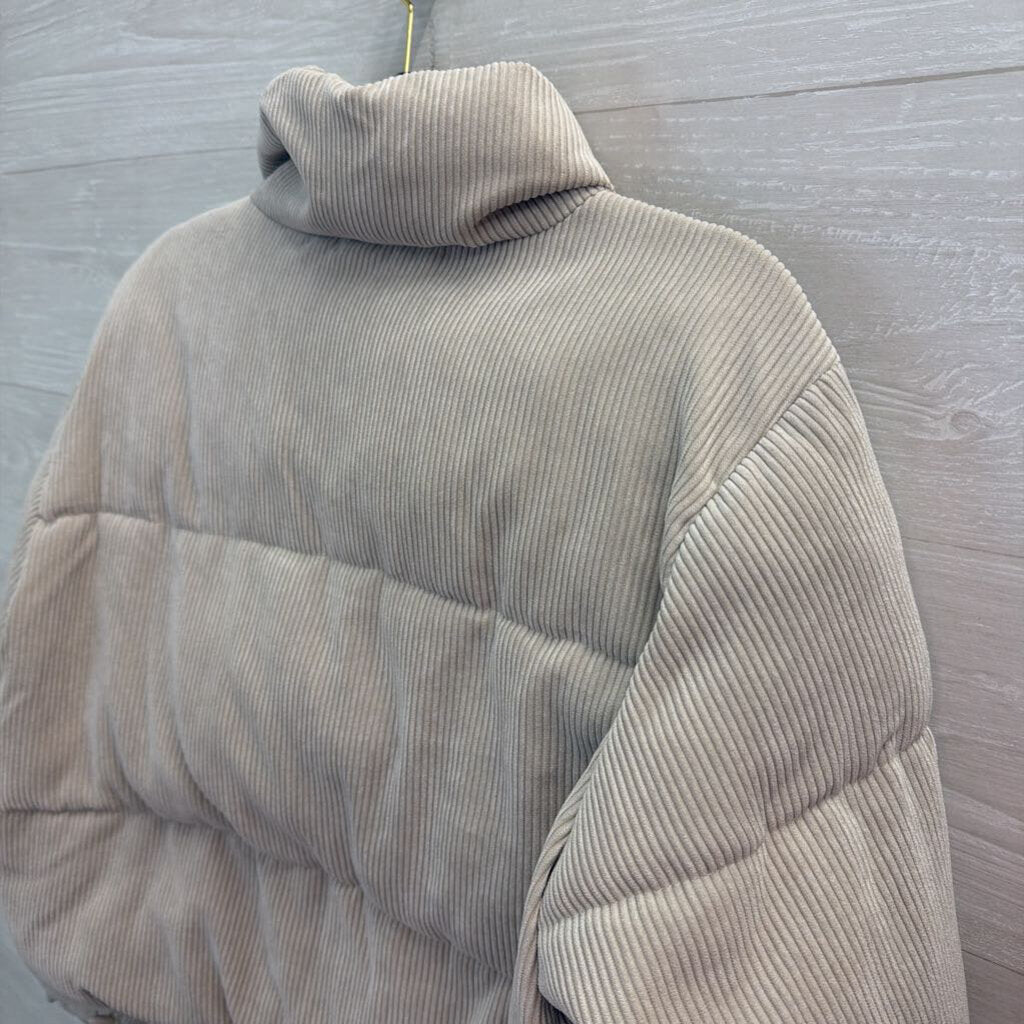 Ci Sono Beige Soft Corduroy Cropped Puffer Jacket Large