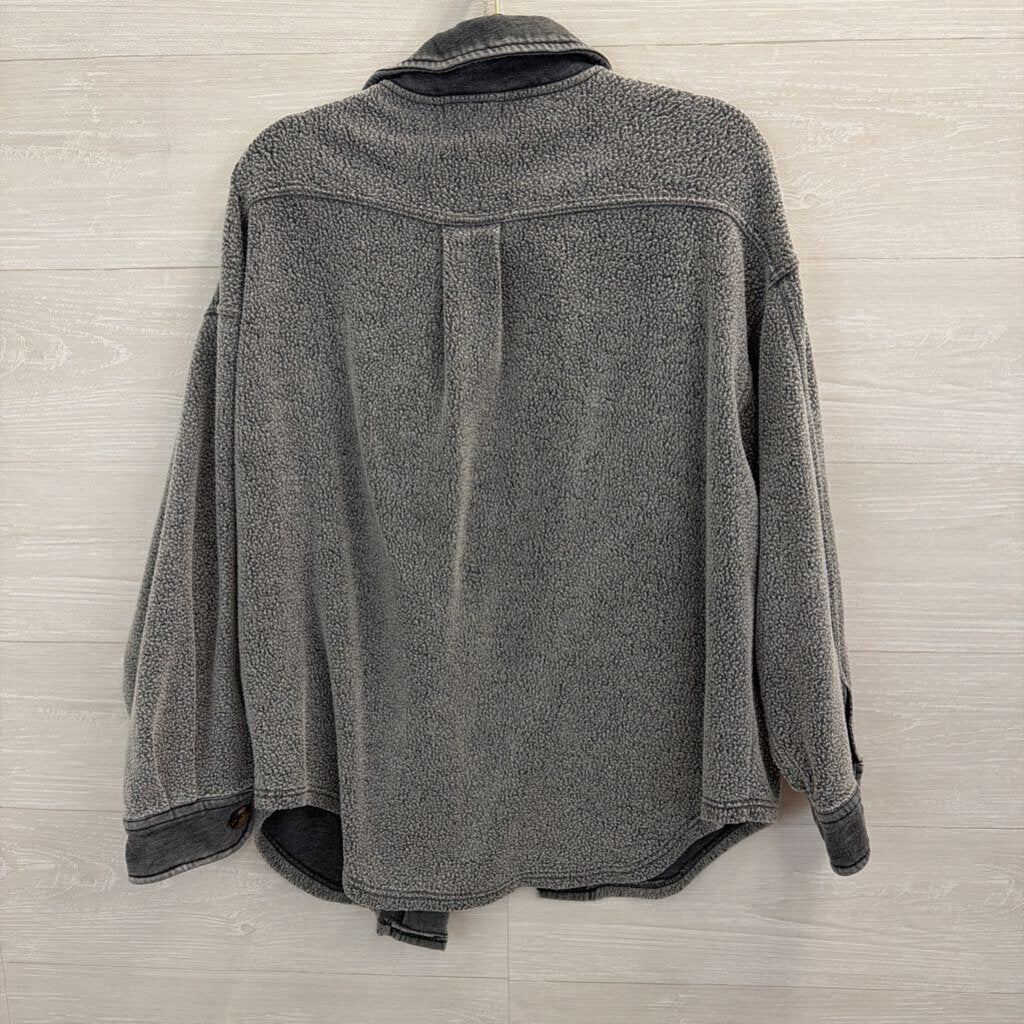 BKE Blue Textured Long Sleeve Button Down Top Medium