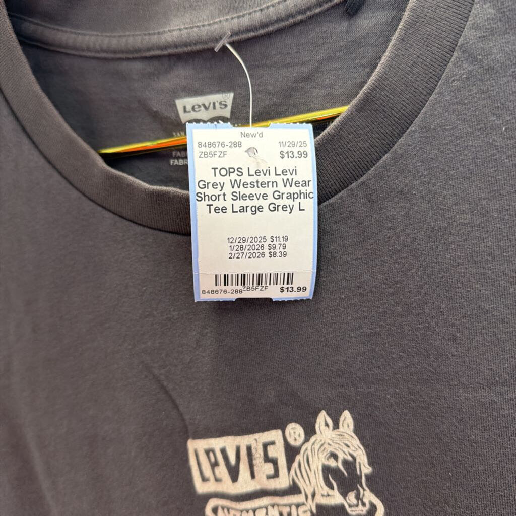 Levi Grey Western Wear Short Sleeve Graphic Tee Large