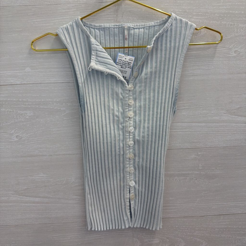 Free People Blue Ribbed Button Front Sleeveless Top Small