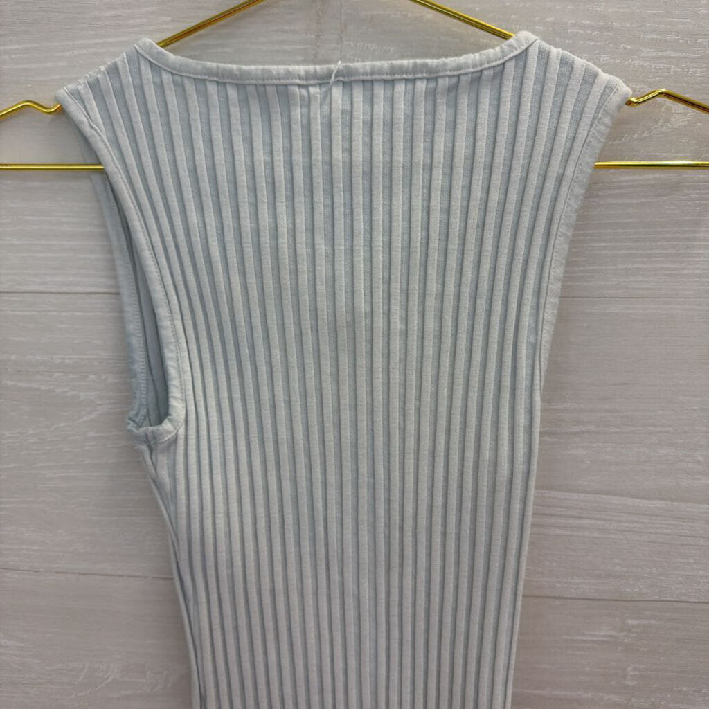Free People Blue Ribbed Button Front Sleeveless Top Small