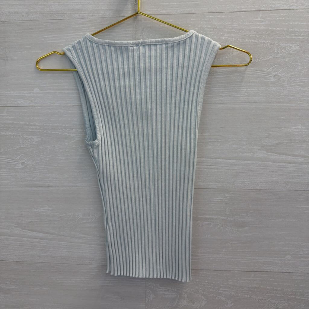 Free People Blue Ribbed Button Front Sleeveless Top Small