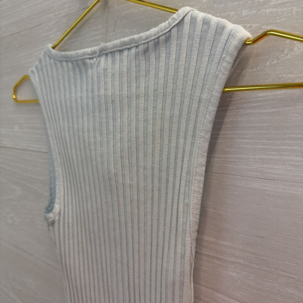 Free People Blue Ribbed Button Front Sleeveless Top Small