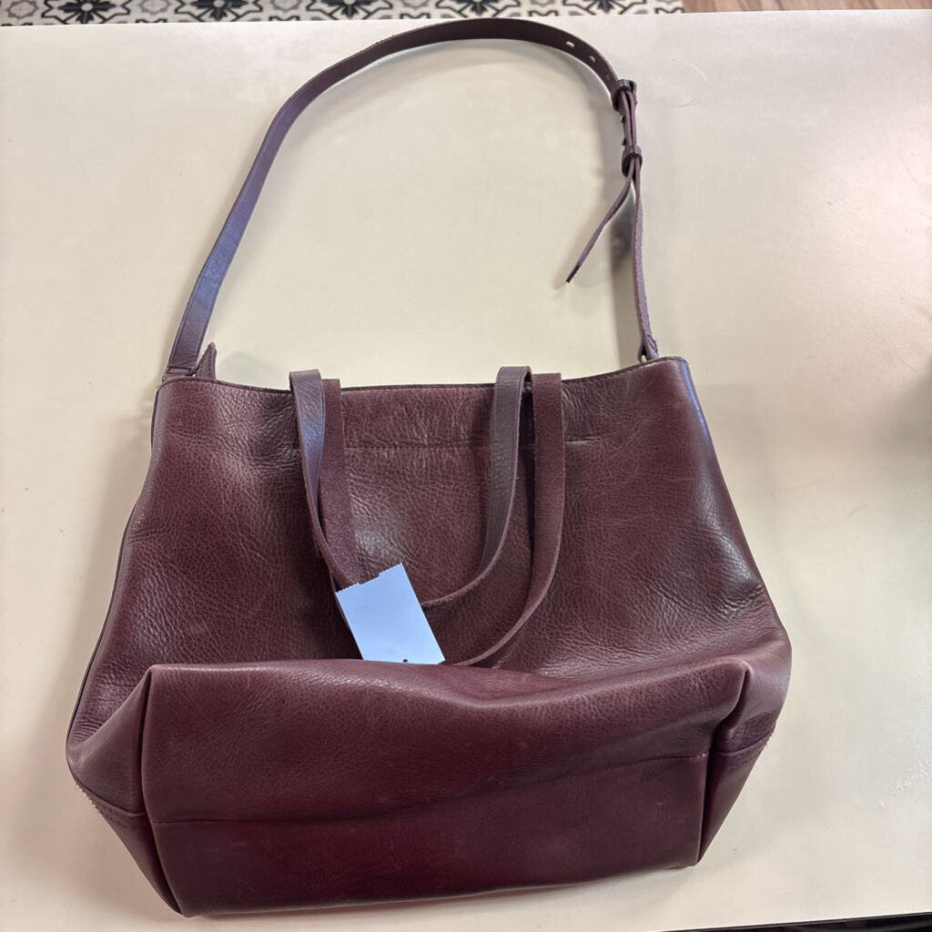 Madewell Burgundy Leather The Zip Top Medium Transport Tote Purse
