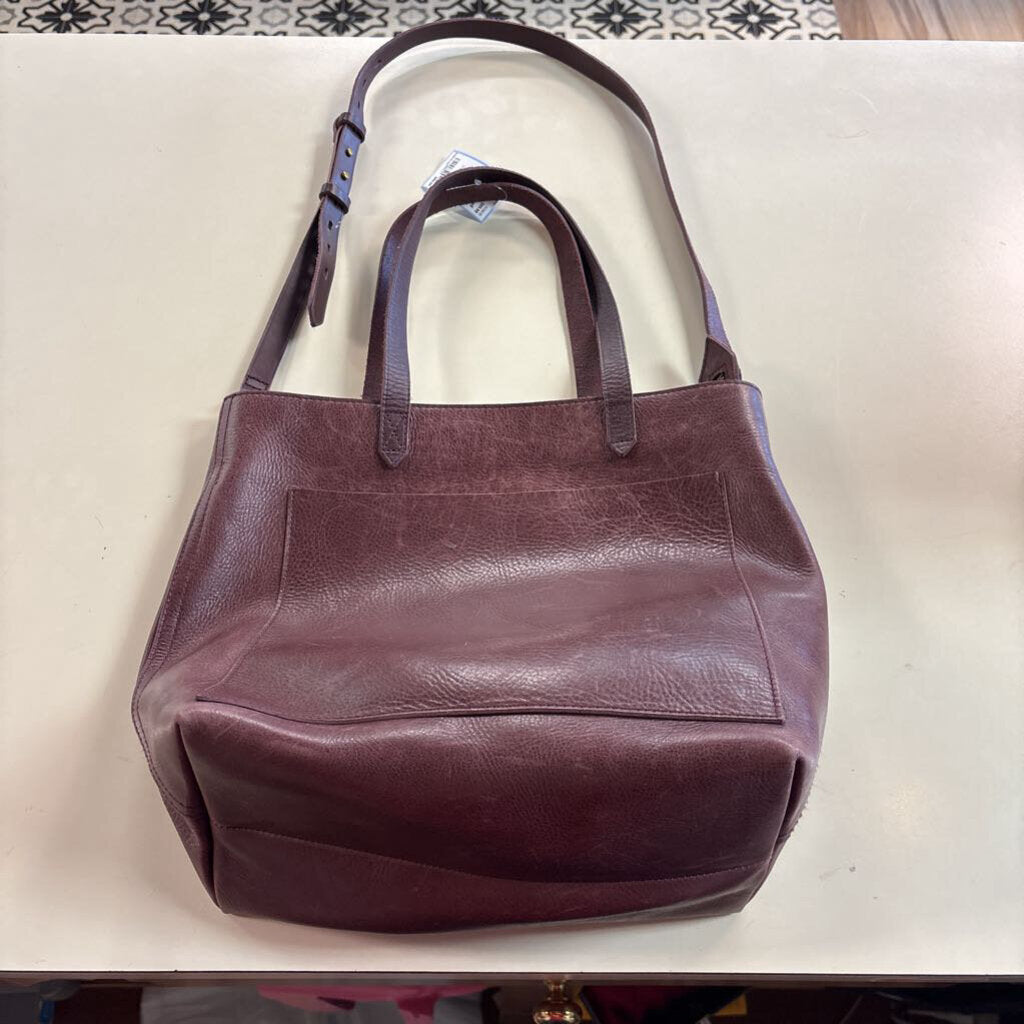 Madewell Burgundy Leather The Zip Top Medium Transport Tote Purse