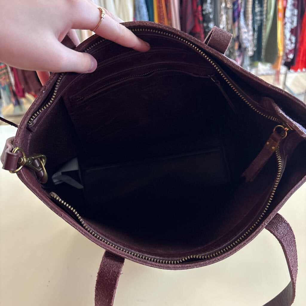 Madewell Burgundy Leather The Zip Top Medium Transport Tote Purse