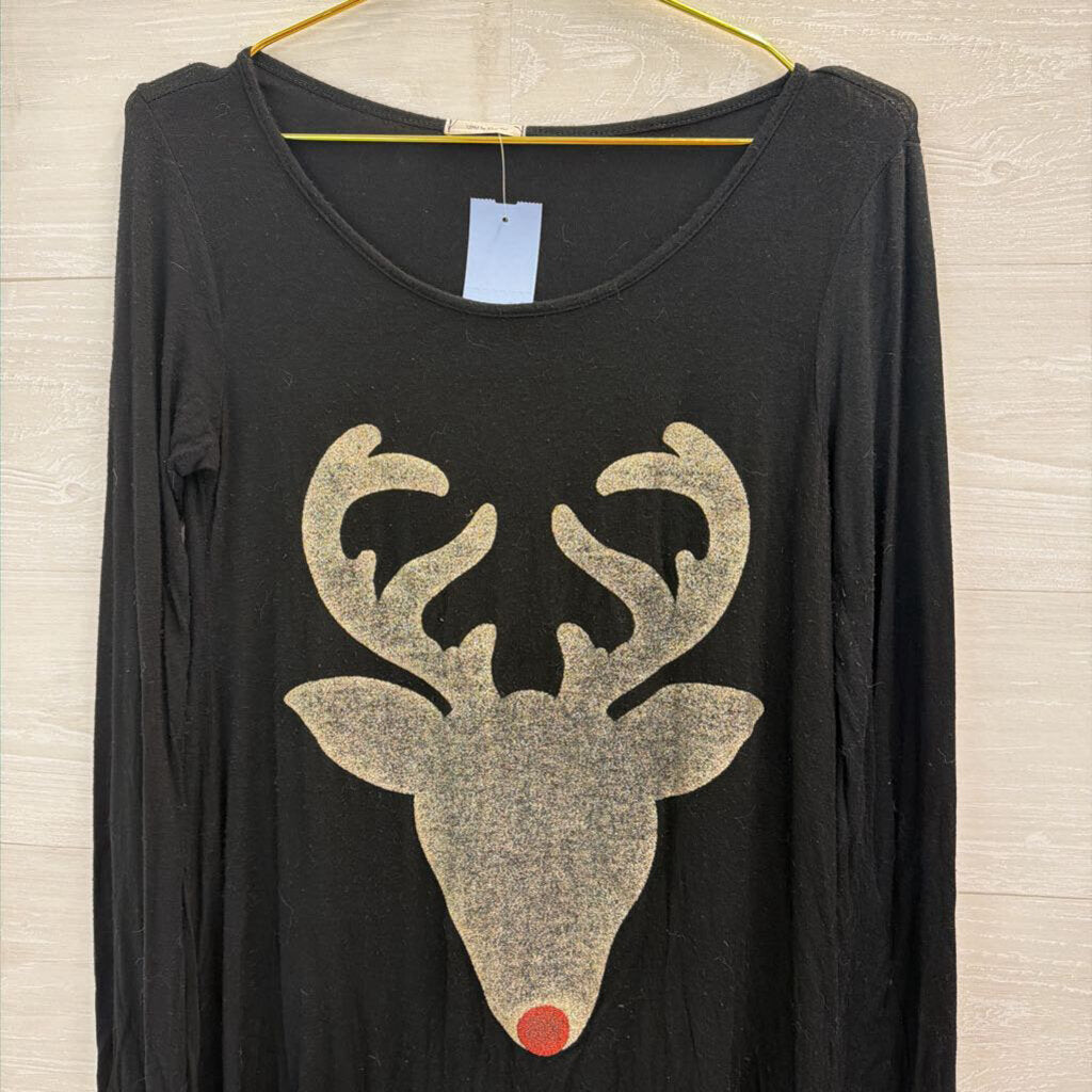 Mon Ami Black/ Silver Reindeer Long Sleeve Top Small