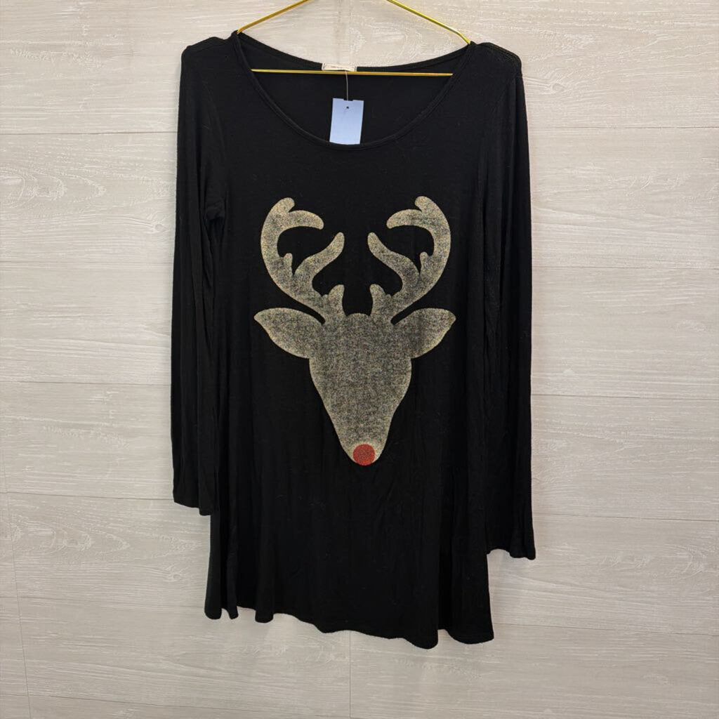 Mon Ami Black/ Silver Reindeer Long Sleeve Top Small