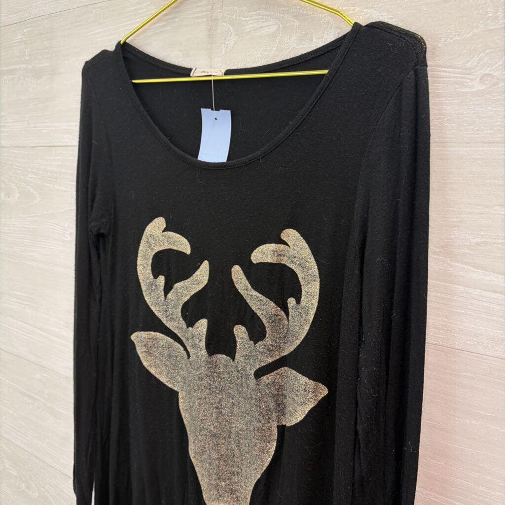 Mon Ami Black/ Silver Reindeer Long Sleeve Top Small
