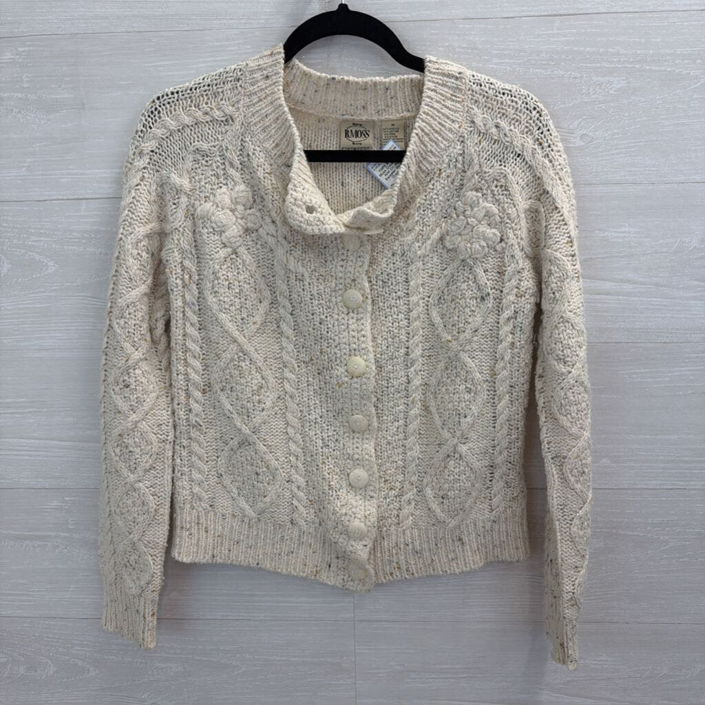B Moss Cream Cable Knit Cardigan Sweater Medium