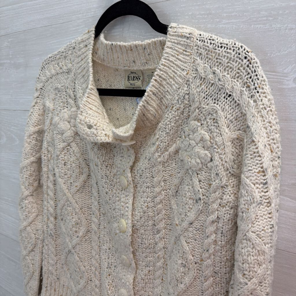 B Moss Cream Cable Knit Cardigan Sweater Medium