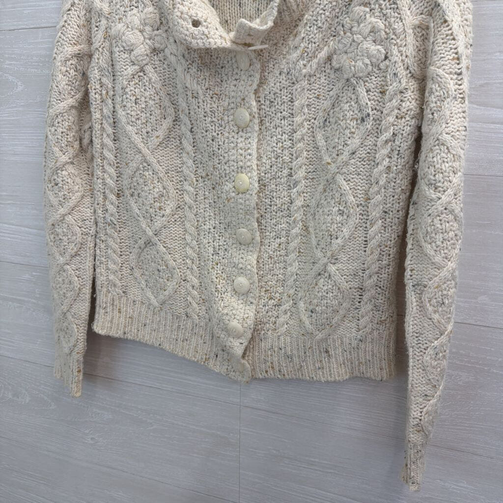 B Moss Cream Cable Knit Cardigan Sweater Medium