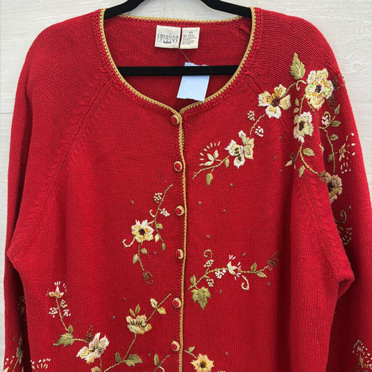 Carolina Colours Red Embroidered Cardigan Sweater 20