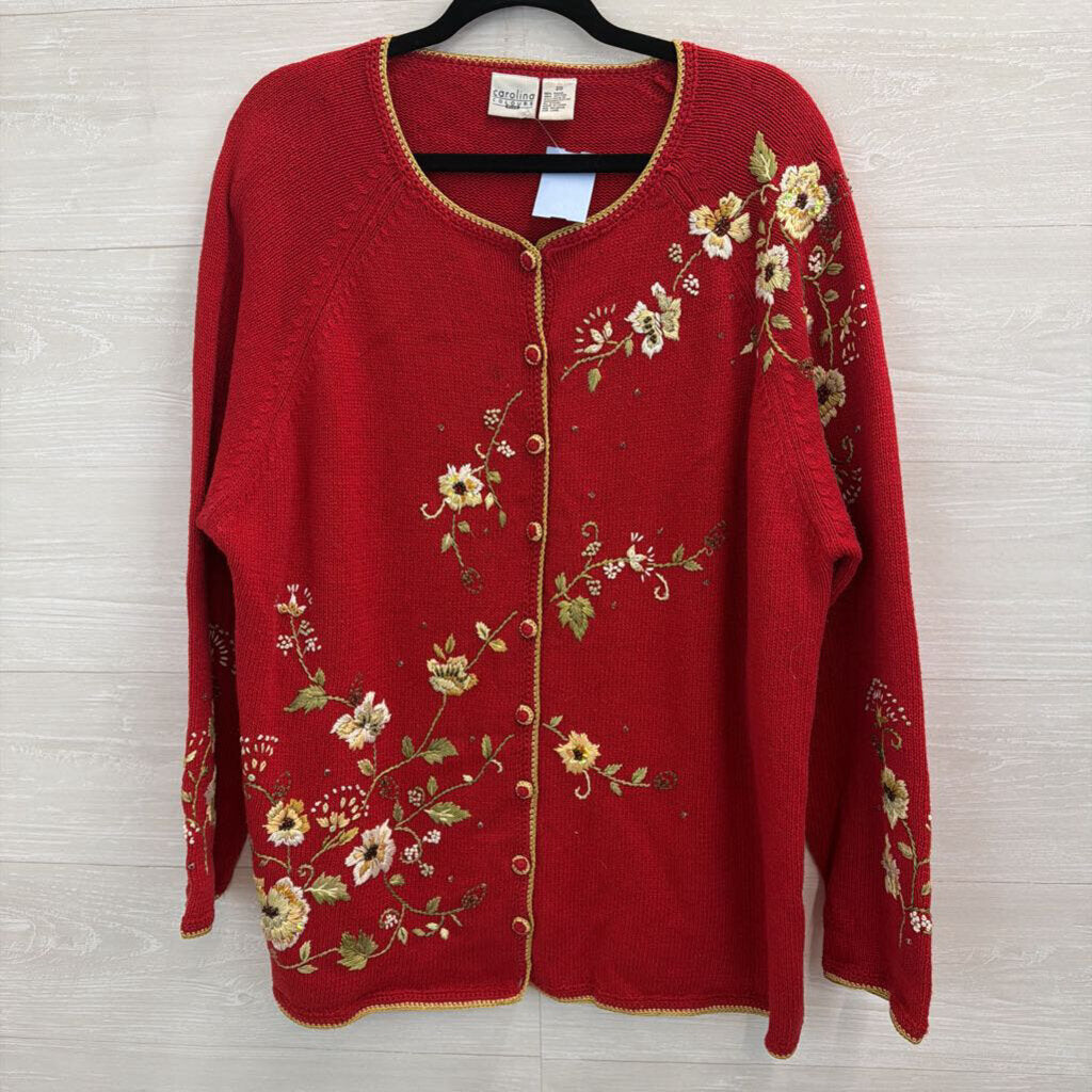 Carolina Colours Red Embroidered Cardigan Sweater 20