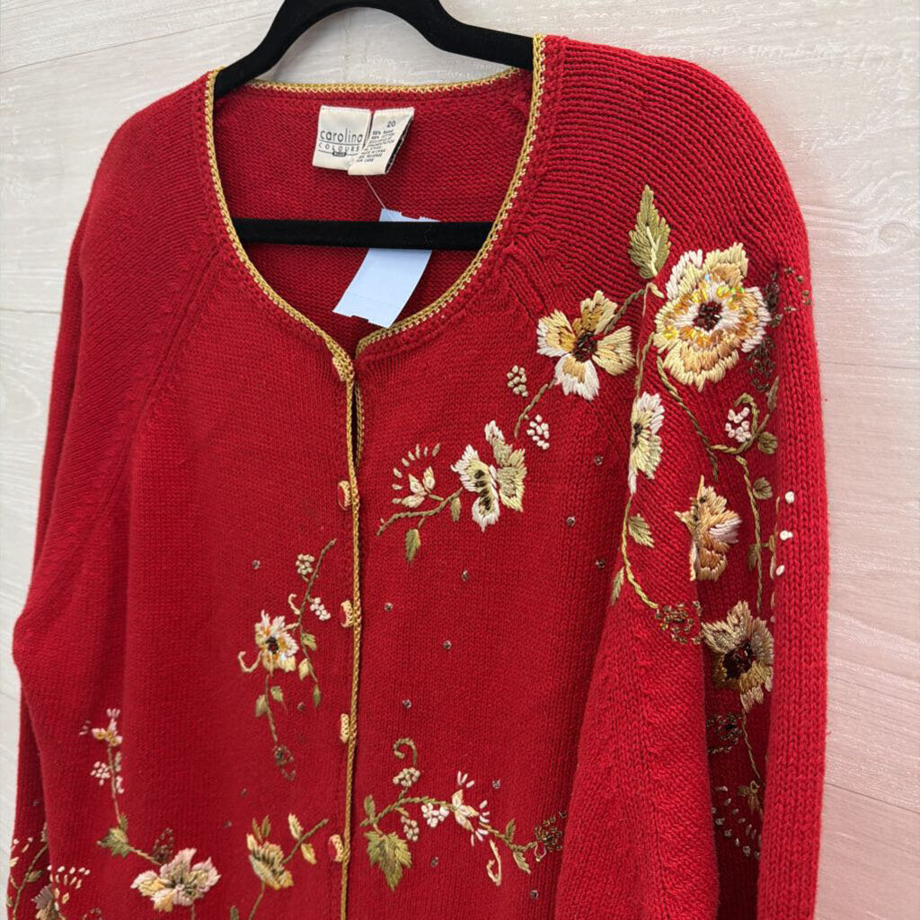 Carolina Colours Red Embroidered Cardigan Sweater 20