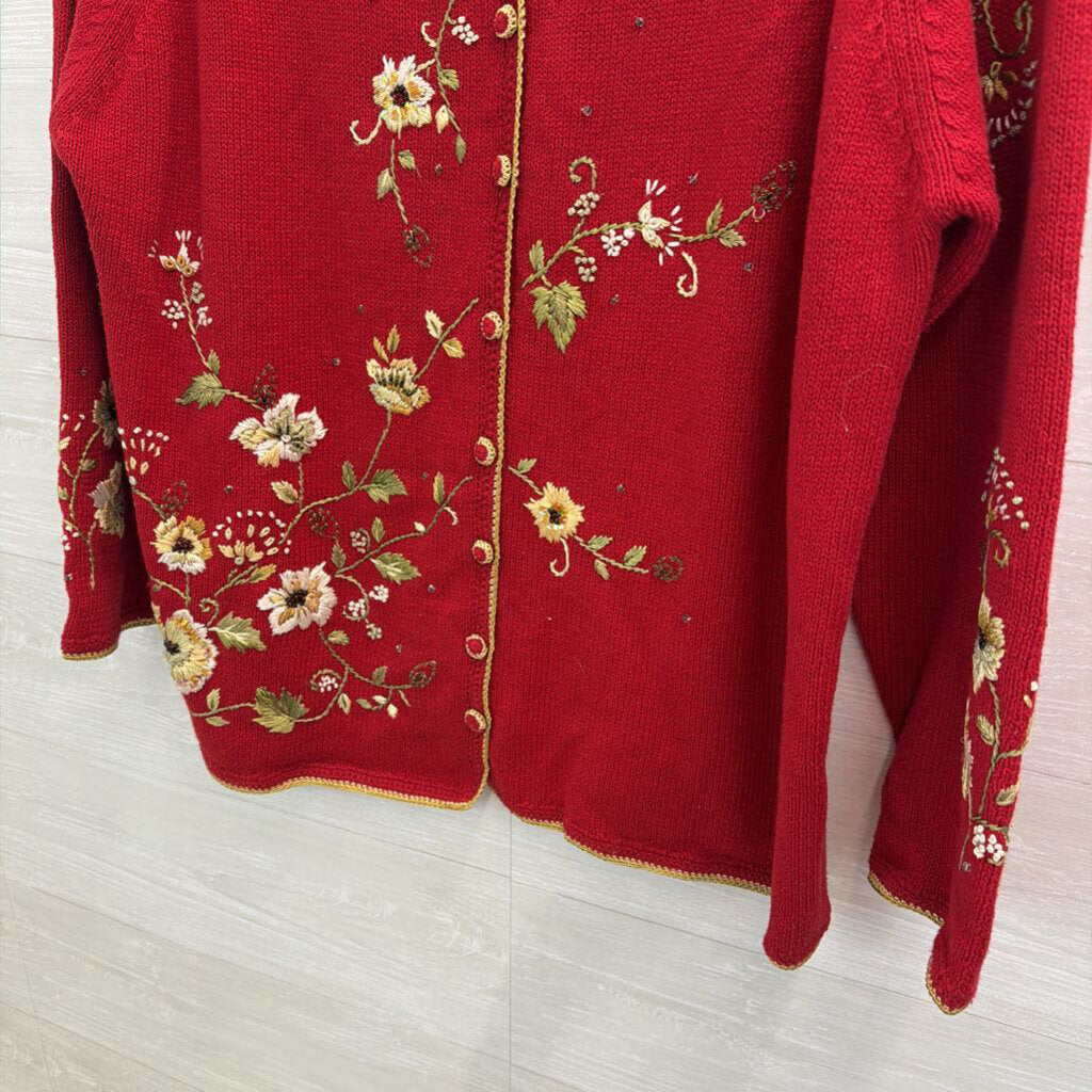 Carolina Colours Red Embroidered Cardigan Sweater 20