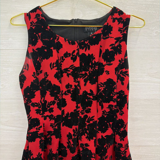 En Focus Red/ Black Velvet Floral Sleeveless Dress 6