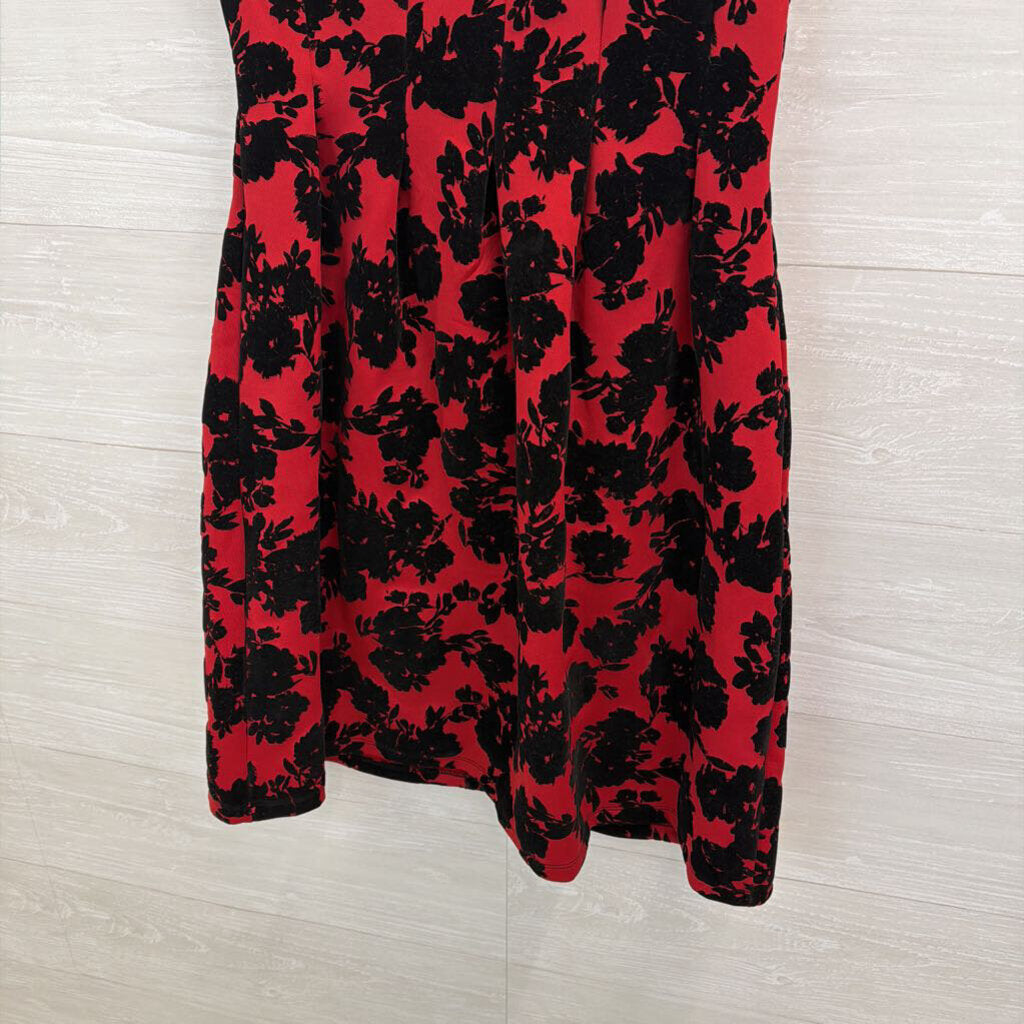 En Focus Red/ Black Velvet Floral Sleeveless Dress 6