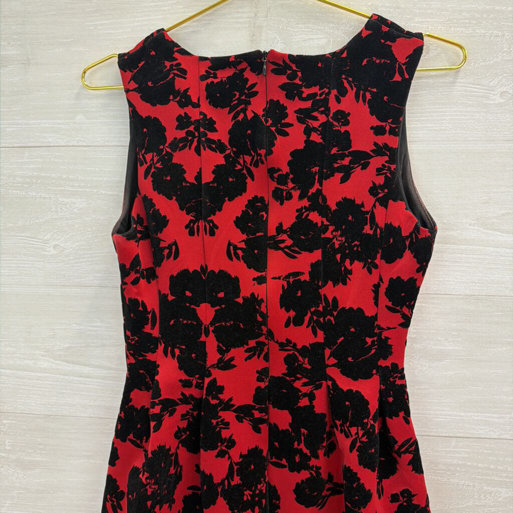 En Focus Red/ Black Velvet Floral Sleeveless Dress 6