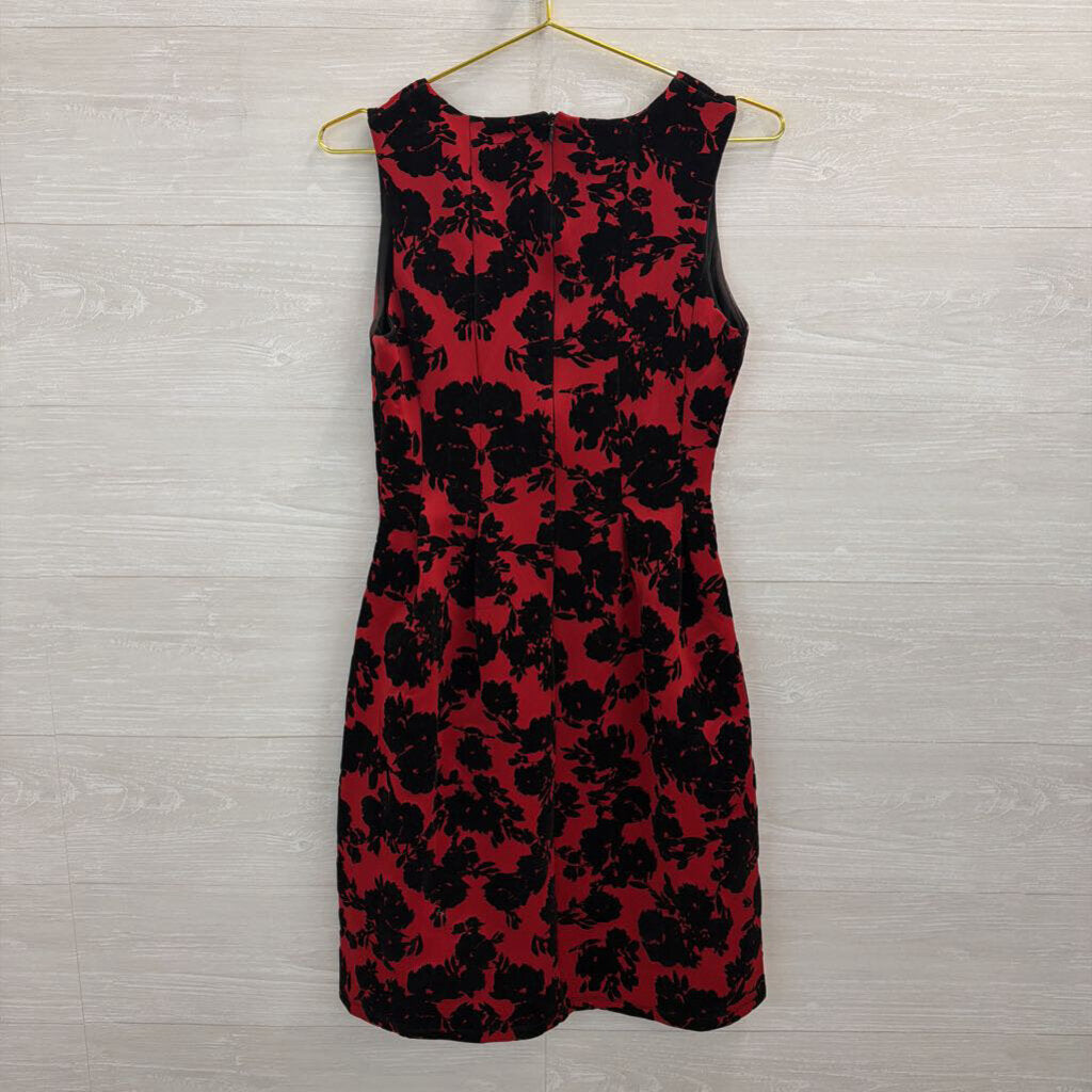 En Focus Red/ Black Velvet Floral Sleeveless Dress 6
