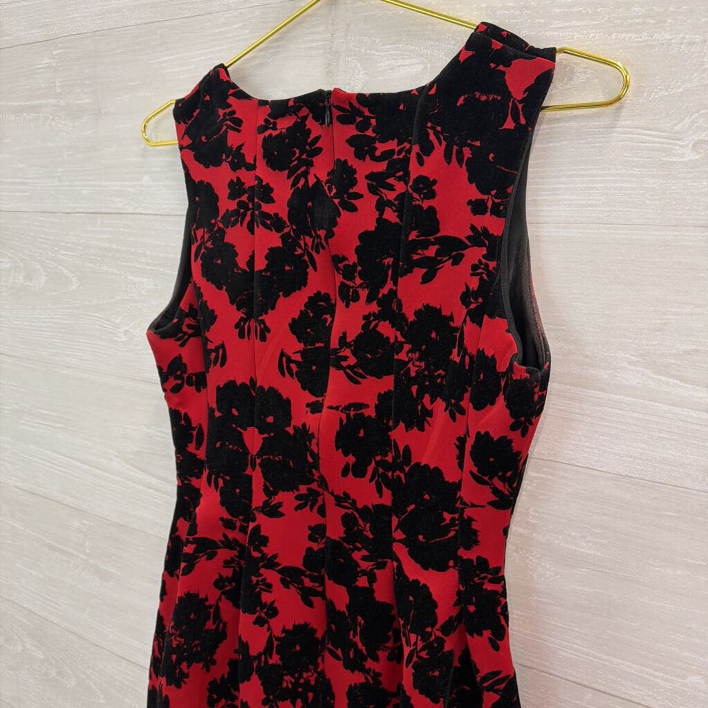 En Focus Red/ Black Velvet Floral Sleeveless Dress 6