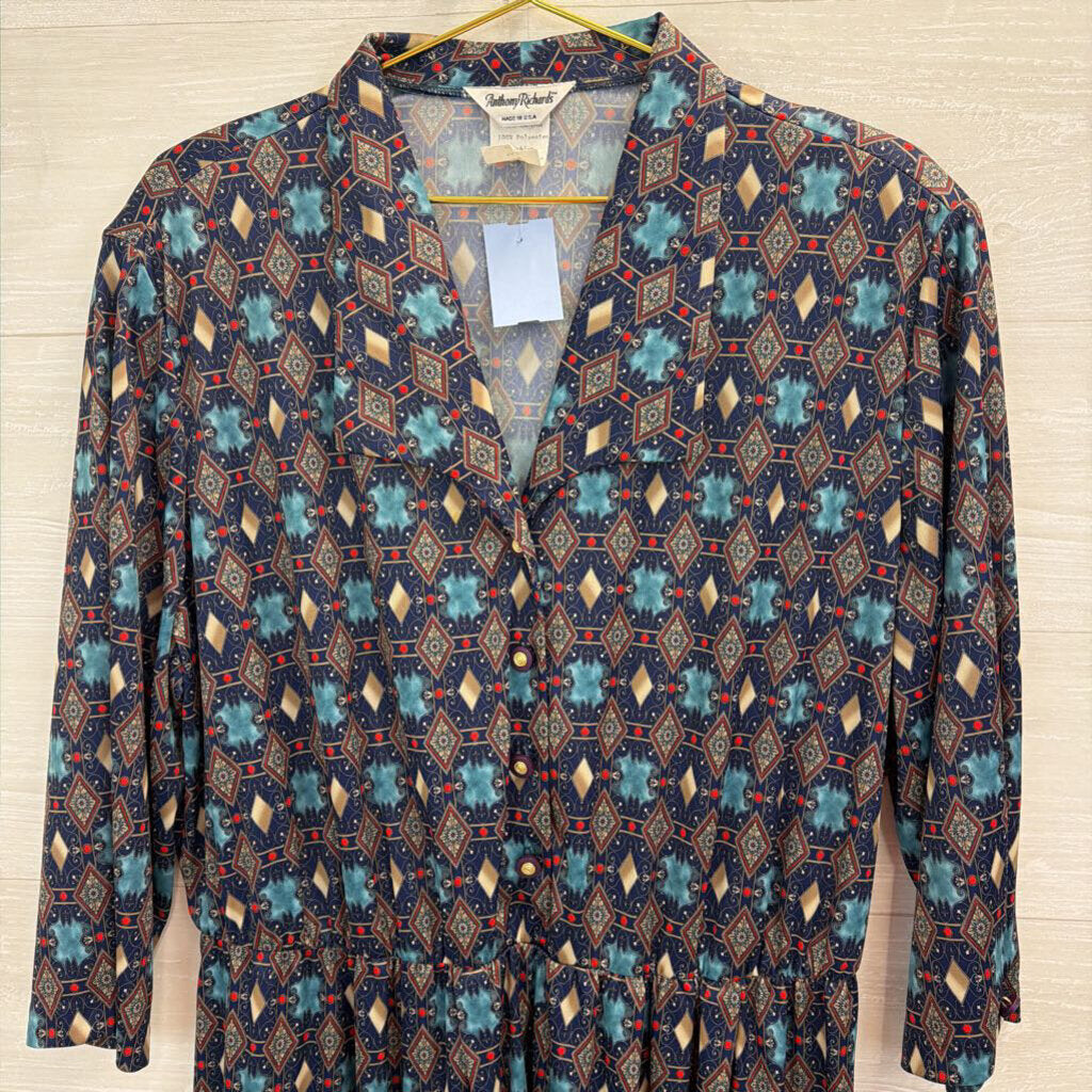 Vintage Anthony Richards Blue/ Multi Print Maxi Dress 22W