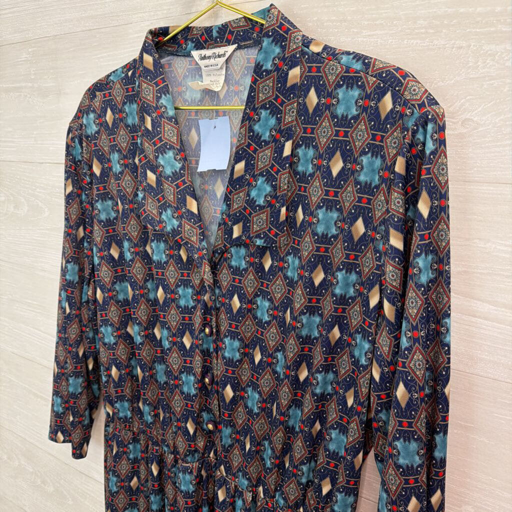 Vintage Anthony Richards Blue/ Multi Print Maxi Dress 22W