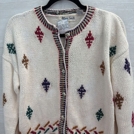 Vintage Allison Smith Cream/ Multi Print Cardigan Sweater Medium