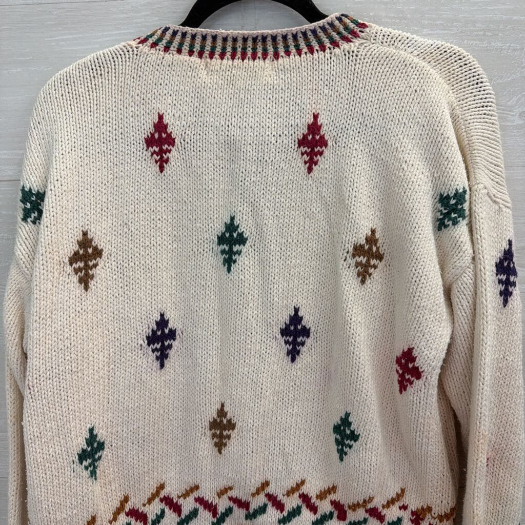 Vintage Allison Smith Cream/ Multi Print Cardigan Sweater Medium