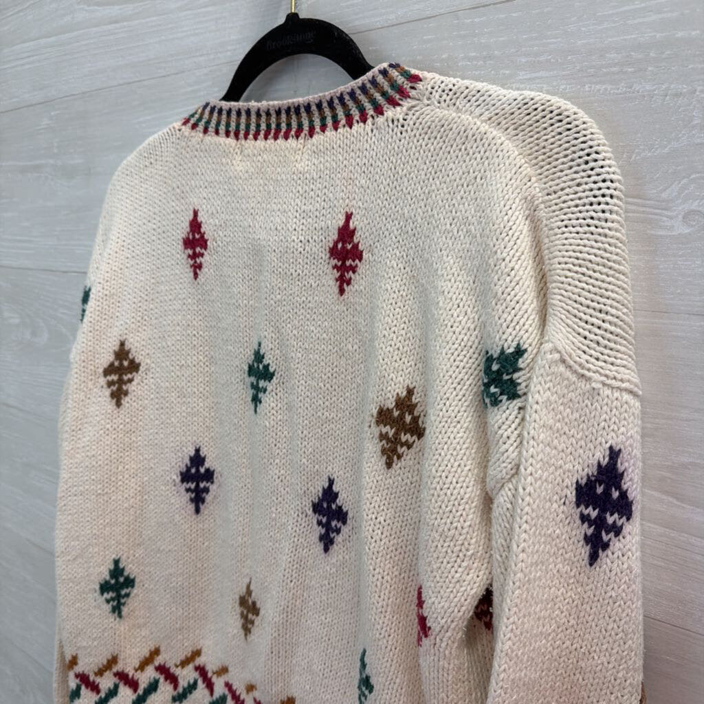 Vintage Allison Smith Cream/ Multi Print Cardigan Sweater Medium
