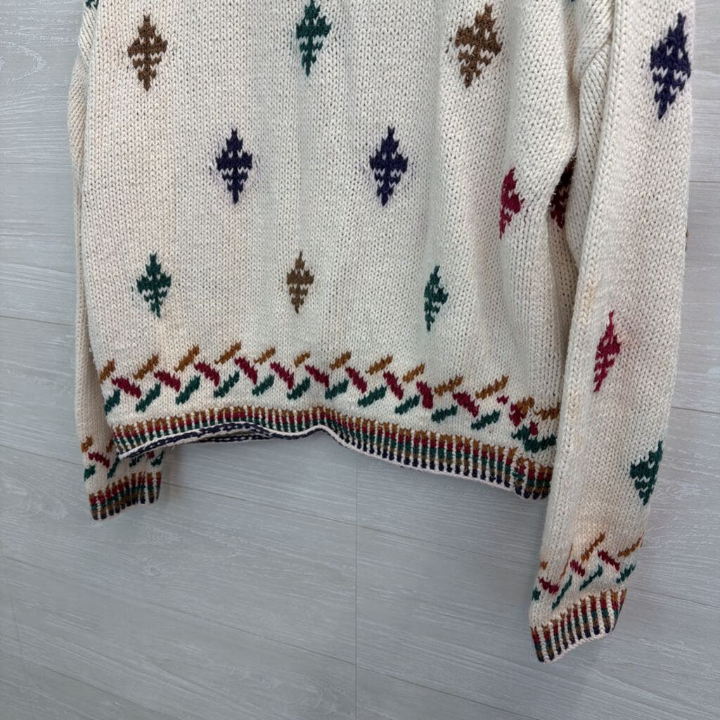 Vintage Allison Smith Cream/ Multi Print Cardigan Sweater Medium