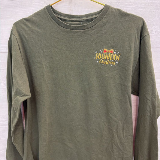 Southern Y'all Green Southern Christmas Long Sleeve Graphic Tee Medium