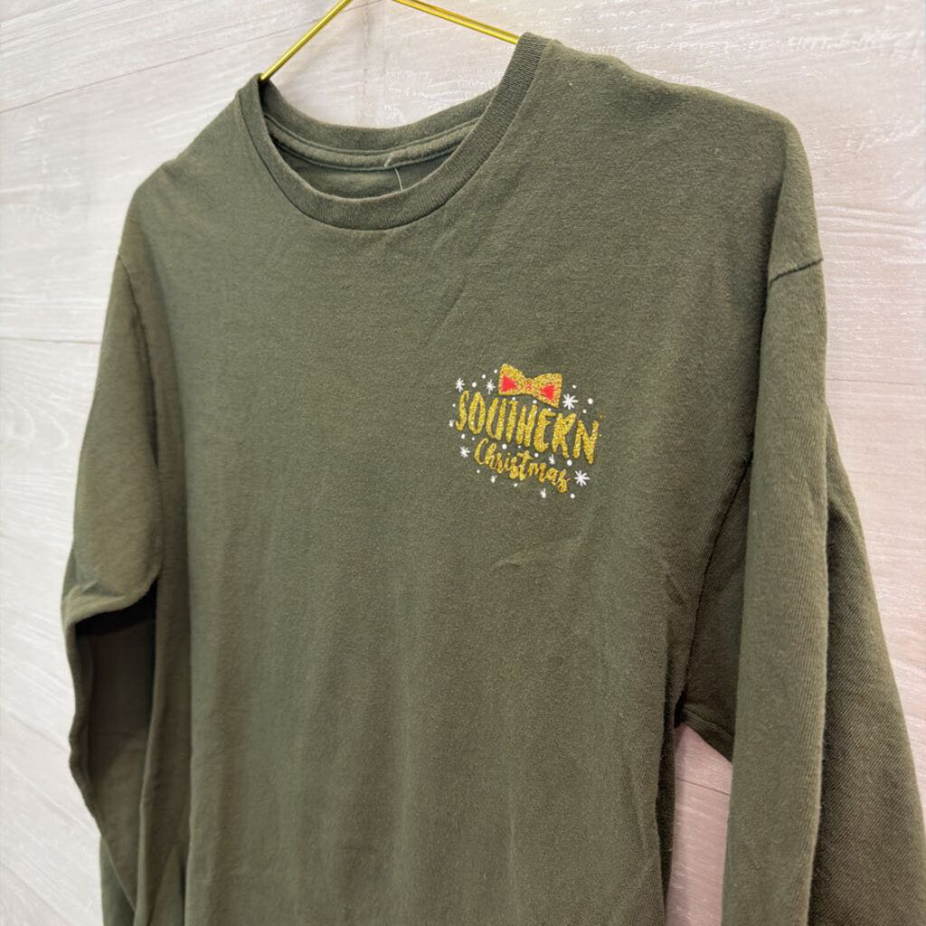 Southern Y'all Green Southern Christmas Long Sleeve Graphic Tee Medium