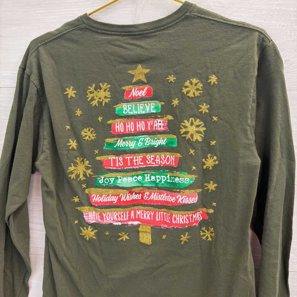 Southern Y'all Green Southern Christmas Long Sleeve Graphic Tee Medium