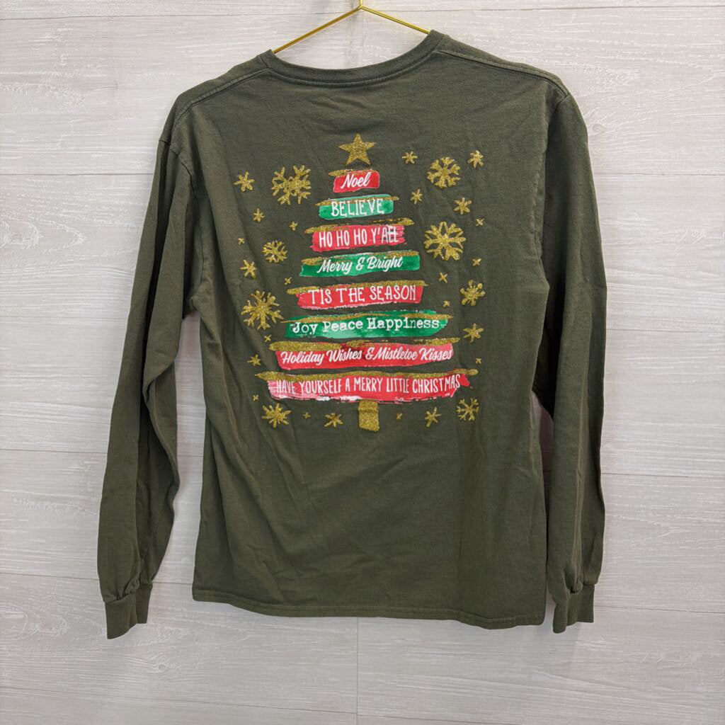 Southern Y'all Green Southern Christmas Long Sleeve Graphic Tee Medium