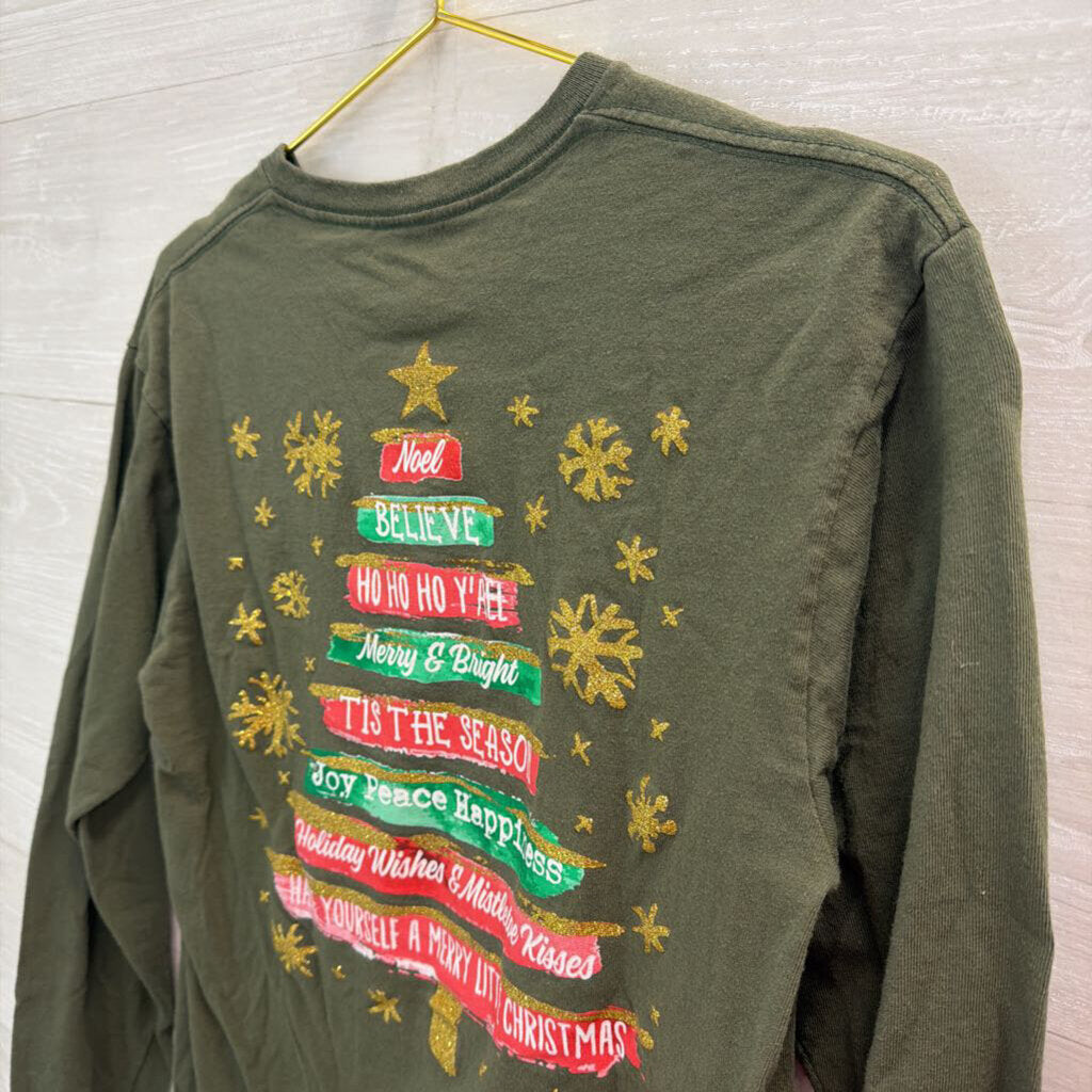 Southern Y'all Green Southern Christmas Long Sleeve Graphic Tee Medium