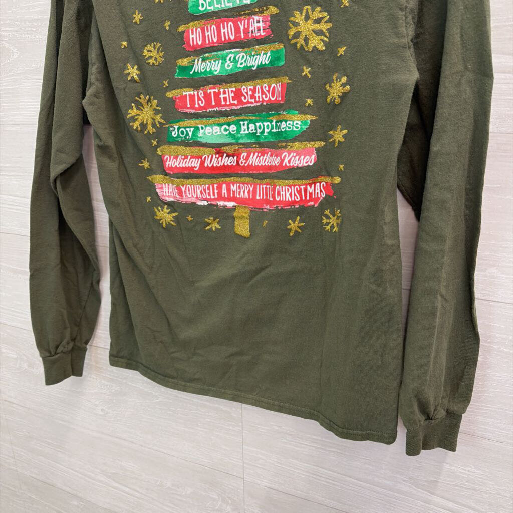 Southern Y'all Green Southern Christmas Long Sleeve Graphic Tee Medium