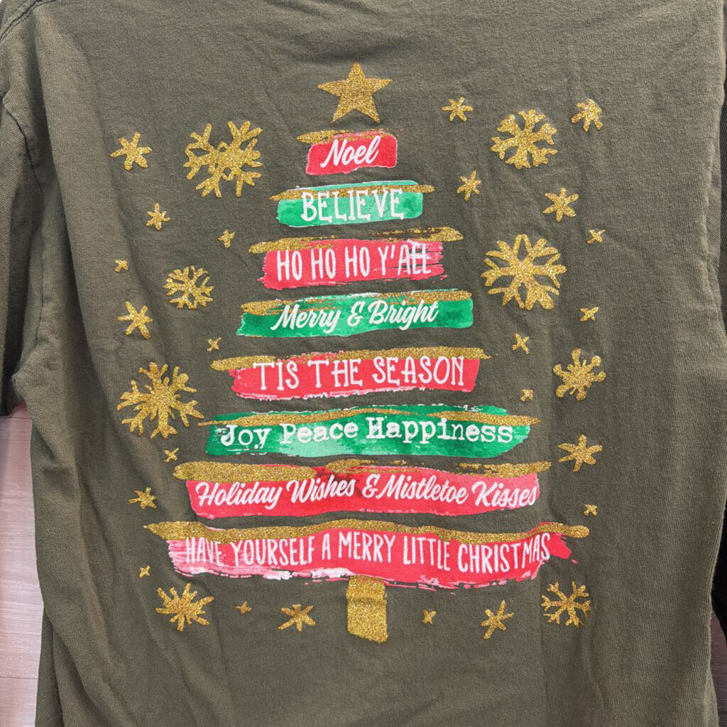 Southern Y'all Green Southern Christmas Long Sleeve Graphic Tee Medium