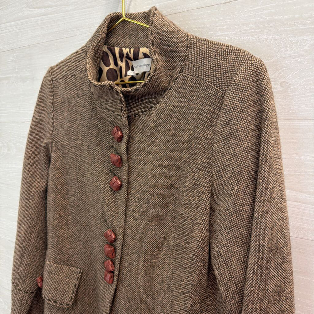 Soft Surroundings Brown Tweed Long Jacket Medium