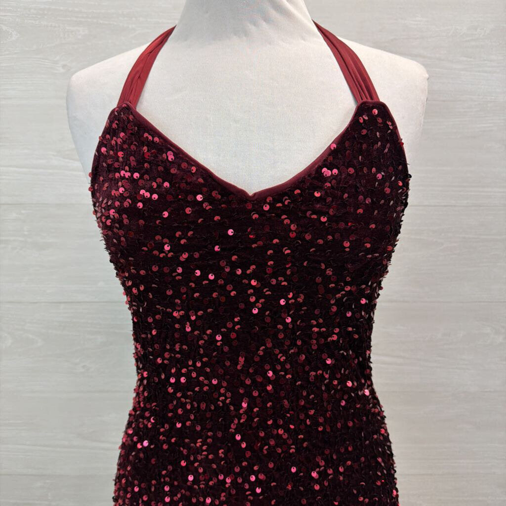 Cider Burgundy Sequin Short Formal Dress Small